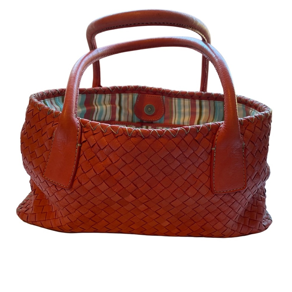 Fossil Orange Woven Leather Tote Bag